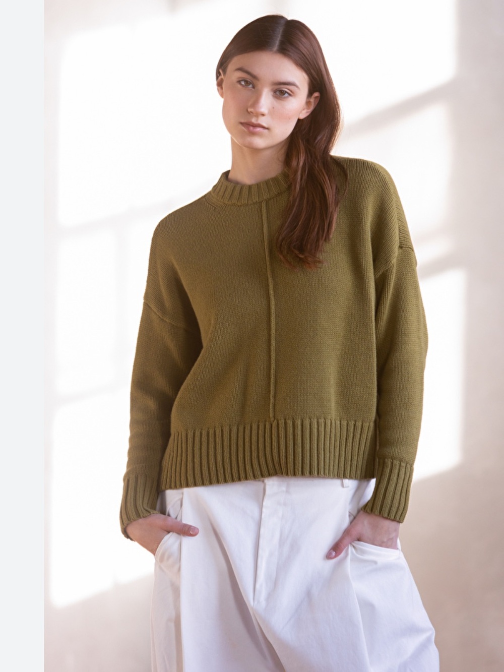 a new day Olive Ribbed Crewneck Sweater